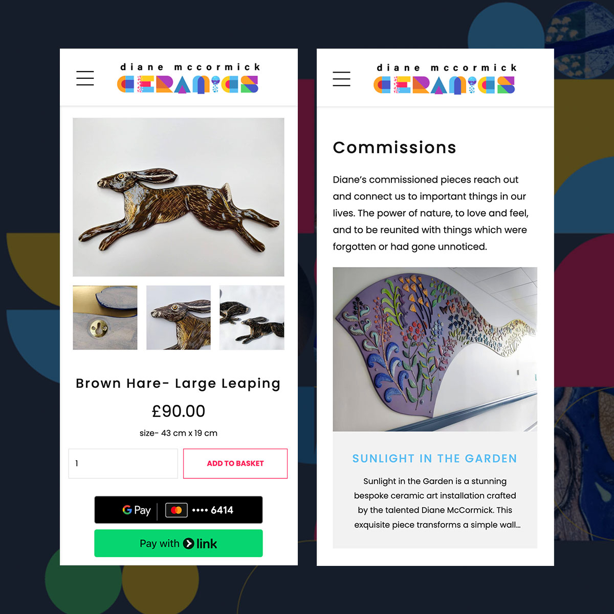 Diane Mccormick Ceramics website design by Element Seven responsive, modern